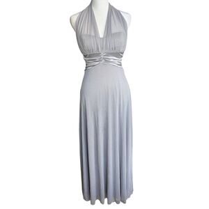 Vtg Y2k Xoxo Metallic Silver Maxi Prom Dress Women S Fairy Evening Glitter 90s